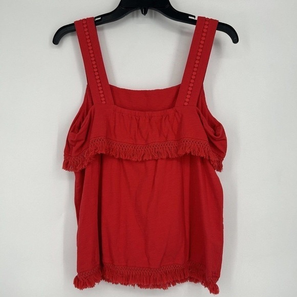 J Crew Factory Boho Fringe Tank Top Red Crochet Sleeveless Slub Knit Size S - Picture 6 of 10